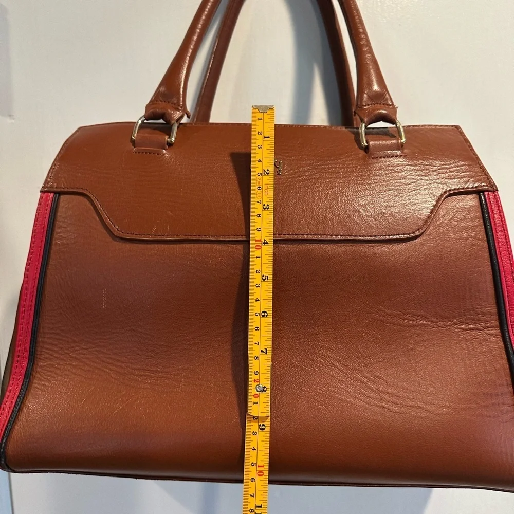 Lorenzo Martinez Brown Leather Handbag with Red Accents
